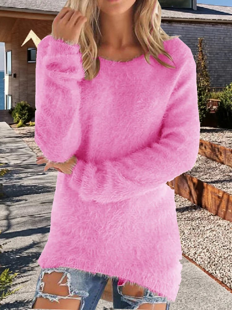 Women Loose Knitted Sweater O Neck Oversize Pullover Casual Long Sweater