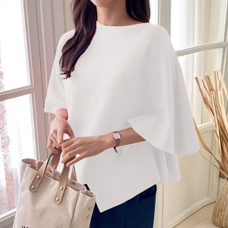 ZANZEA Women Fashion Blouse Chic 3/4 Sleeve Ruffle Hem Top Shirt 2025 Summer Round Neck Loose Blusa Elegant Irregular Work Tunic