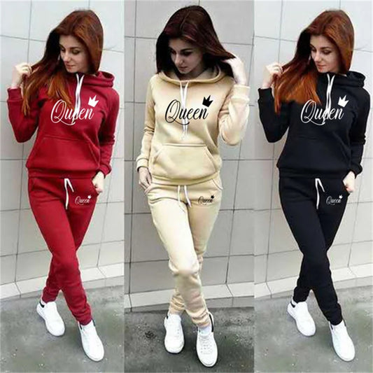 Queen Print Hoodie & Sweatpants Jogging Suit