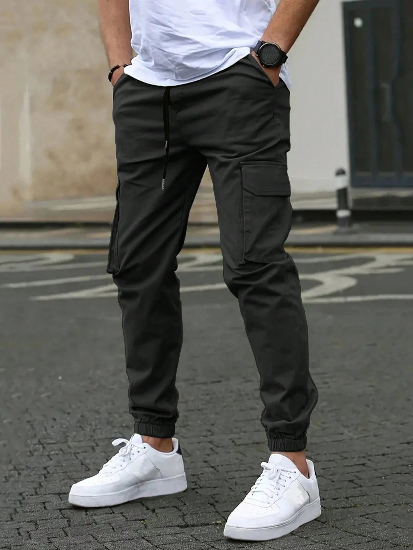 Men's Casual Cargo Pants Sweatpants Outdoor Bunched Long Trousers Autumn Multi-Pocket Durable Workwear Joggers Streetwear
