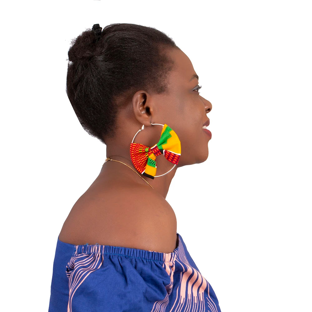African Earrings Fashion Women Africa Handmade Statement Circle Jewellery Print Wax Fabric Accessories WYA078