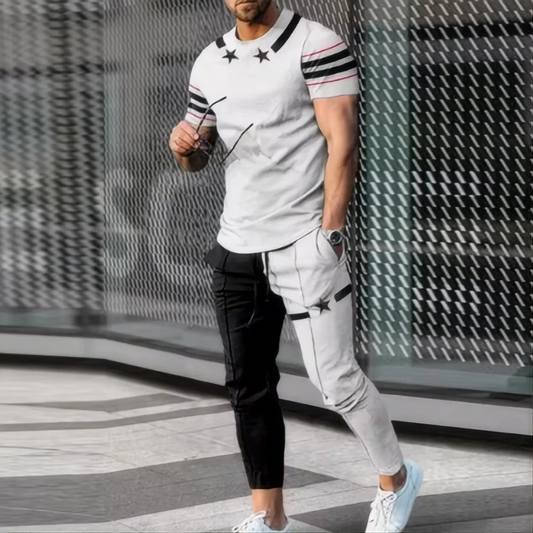 Men's sports set 2-piece jogging suit 3D printed summer fashion new style fun smile short sleeved men's T-shirt+pants