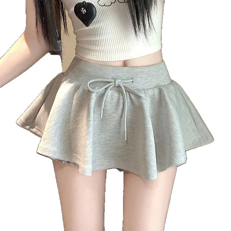 Solid Color Drawstring Half Body Skirt Pants, Spicy Girl Pure Desire, Casual Sports Short Skirt Pants, High Waist
