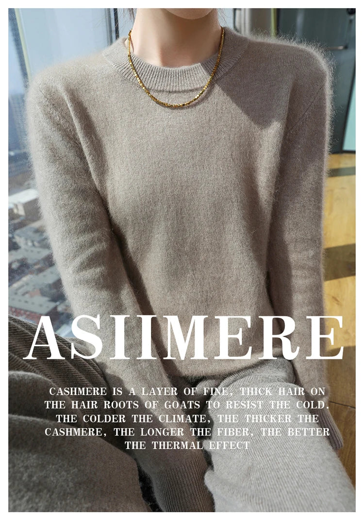 Autumn and winter women's semi high neck pullover sweater solid color knitted slim fit women's 100 mink cashmere sweater new sty
