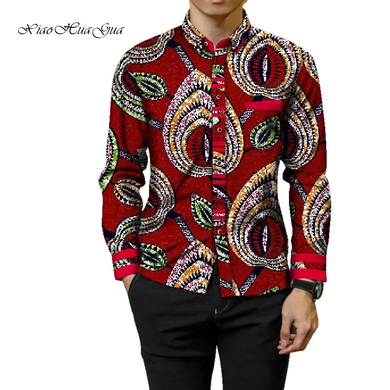 Fashion Mens Africa Festive Clothing Ankara Clothes African Print Tops Long Sleeve print Cotton patchwork T-shirt wyn905