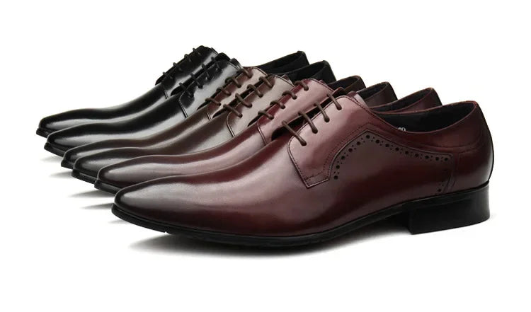 Leather shoes for men, lace up shoes for men, pointy, leather, high-end wedding, dress, Oxford, Lefu shoes, large, British style
