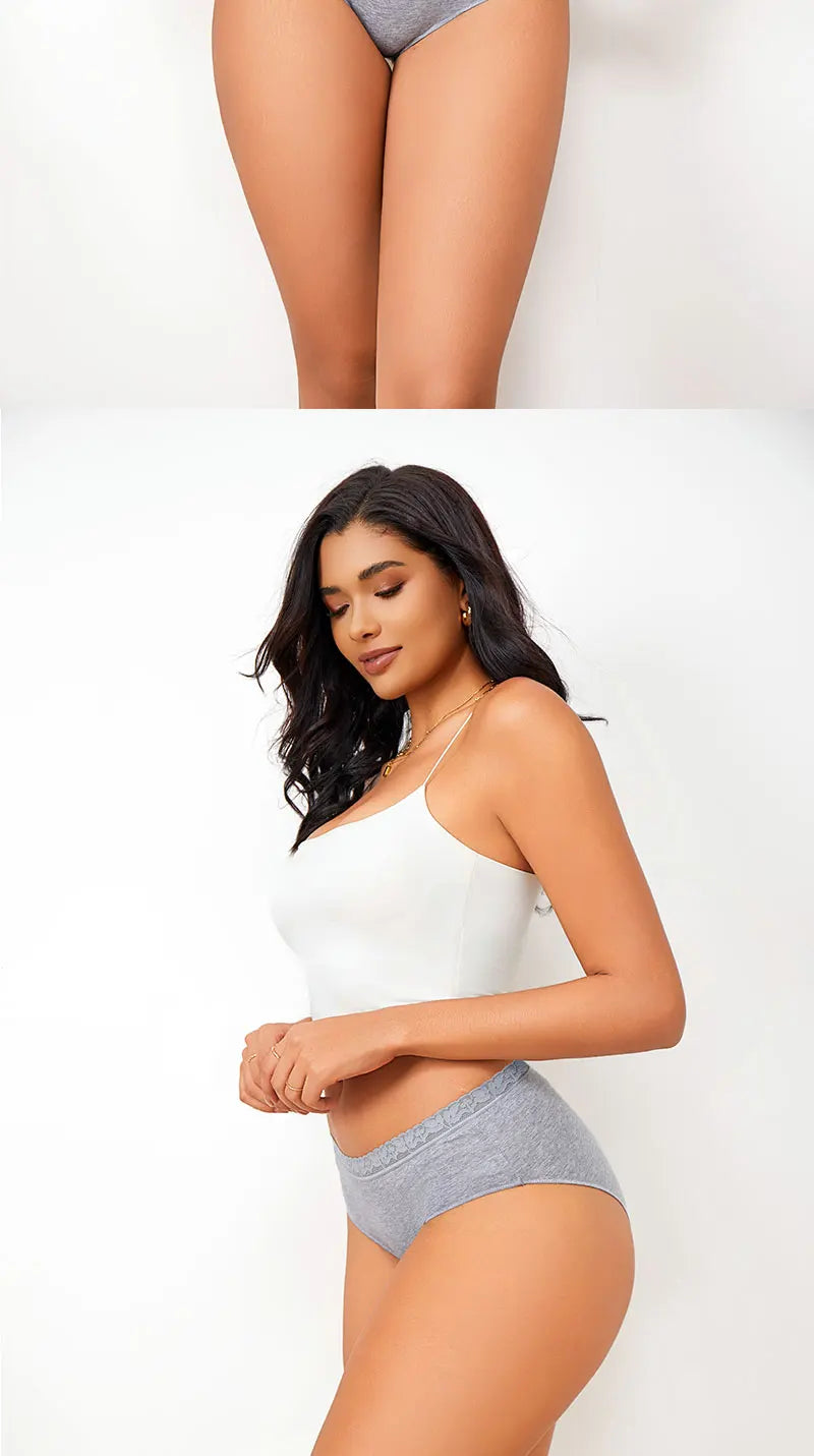 FINETOO 5PCS/Set Women Cotton Panties Sexy Low Waist Briefs Lace Cotton Female Comfortable Underwear Solid Color Soft Lingerie