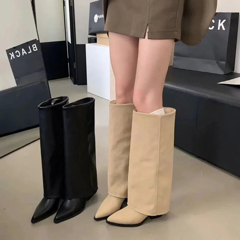 Women Chunky High Boots Pointed Toe Shoes Sexy Lady Dress Gladiator Autumn New 2024 Trend Retro Fad Woman Boots Goth Botas Mujer