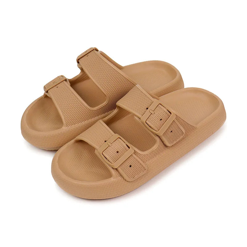 2024 Summer Thick Platform Cloud Men Slippers Fashion Buckle Soft Sole Slides Sandals Beach Non-slip Flip Flops Shoes for Women