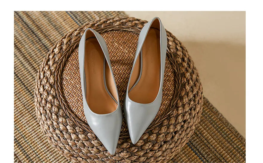 Soft Leather Concise Ladies Office Shoes 2026 Spring Shallow Comfort 6.0cm High Heels Women Pumps Dress Pointy Toe Wedding Shoes