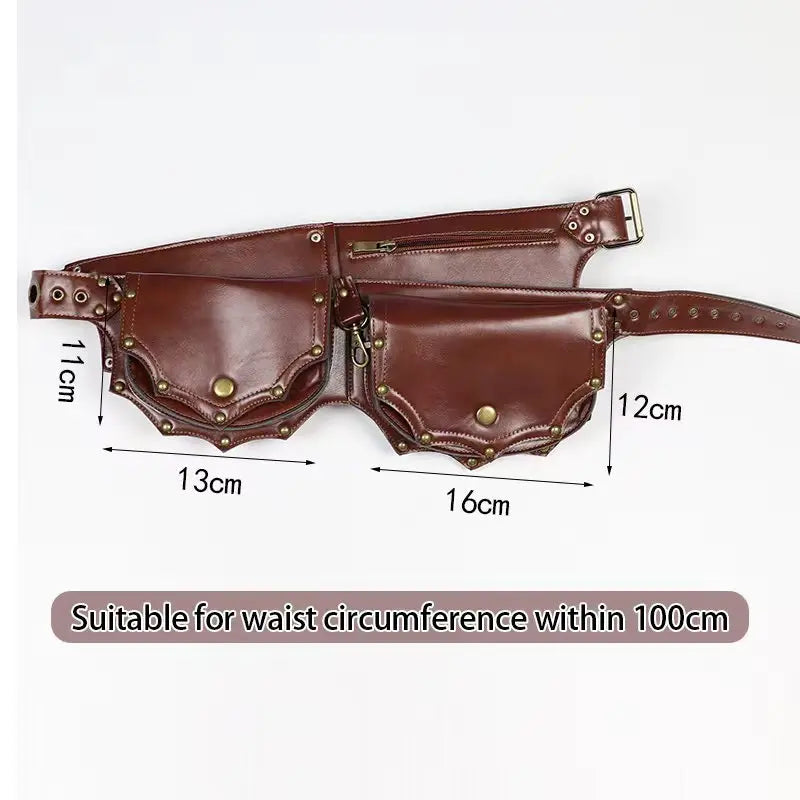 Women's Waist Bag Medieval Steampunk Pu Leather Belt Bag Retro Cosplay Costume Props Rivet Mountain Climbing Outdoor Sports Bag