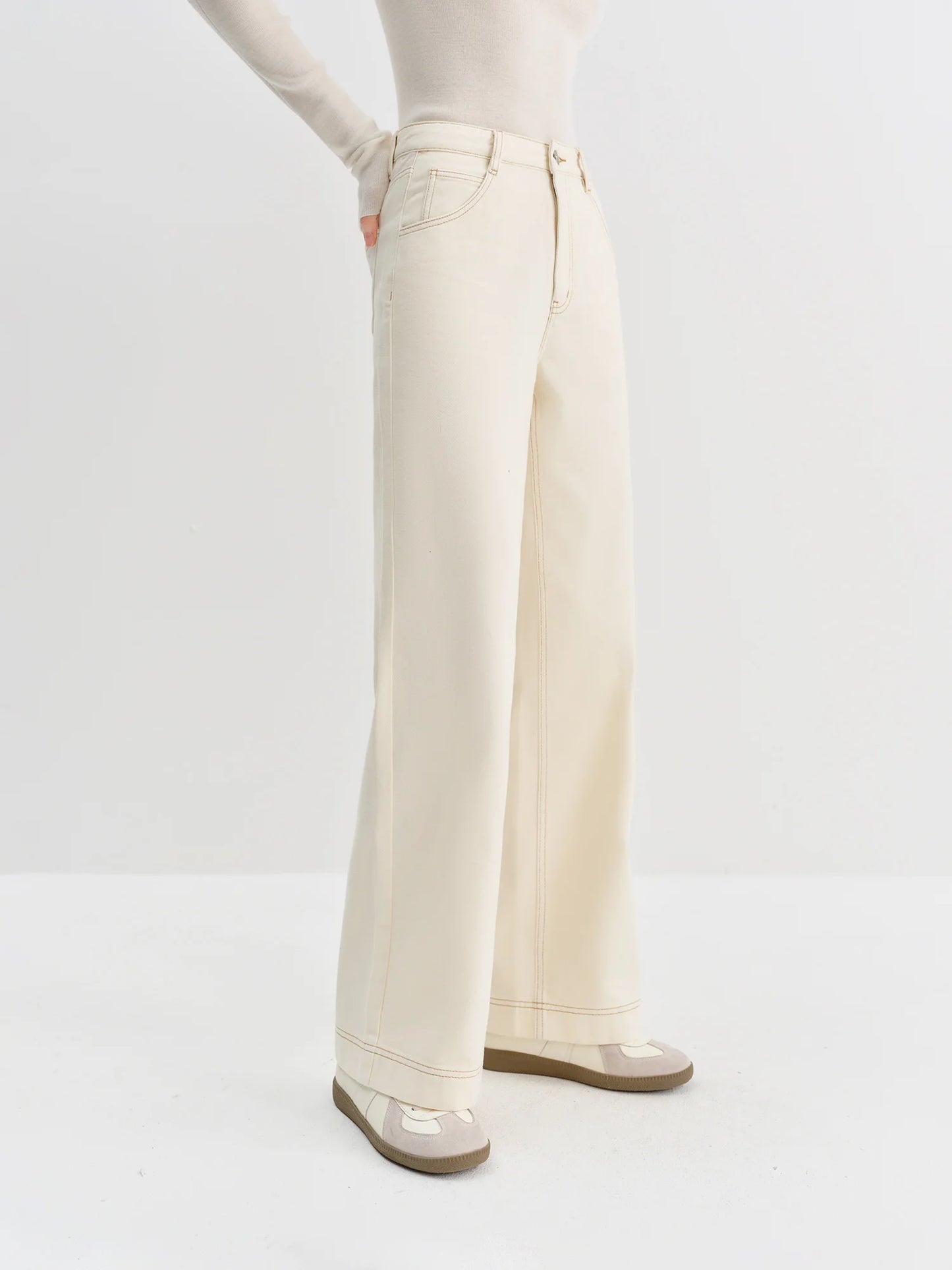 FSLE Straight High Waist Jeans for Women Winter Solid Simple All-match 2025 New Long and Short Versatile Pants Korean Style