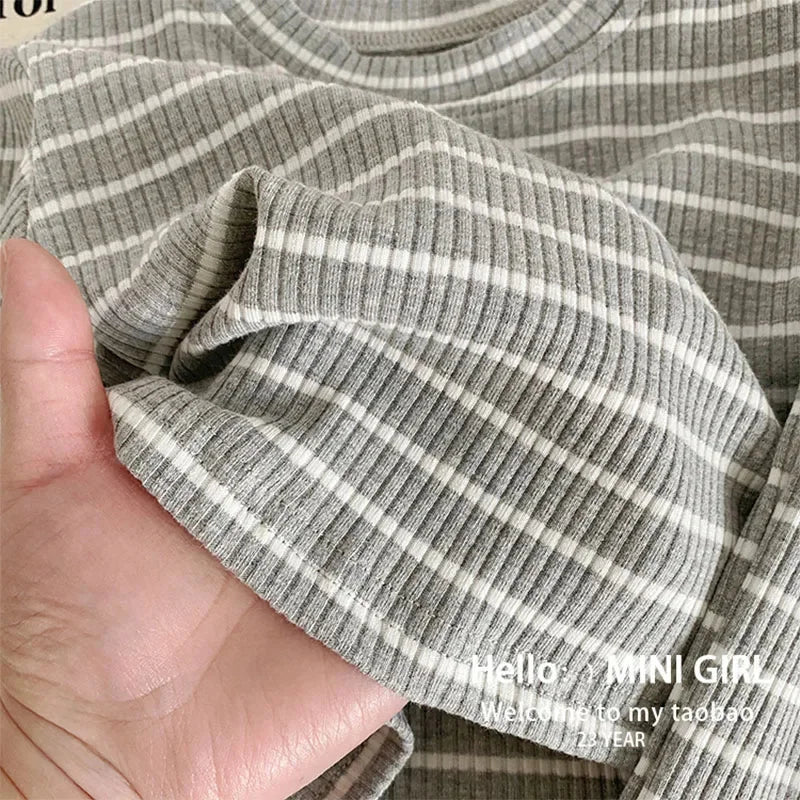 Summer Girls Sets Children's Fashion Striped Suit Kids Short-Sleeved Round Neck Top Trousers 2Pcs Bew Casual Clothing Outfit