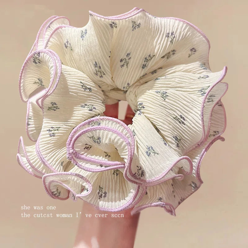 1pc sweet four-layer lace-trimmed floral large intestine hair tie, flower bud bun ponytail hair rope elastic hair accessories BAZAARHUBO