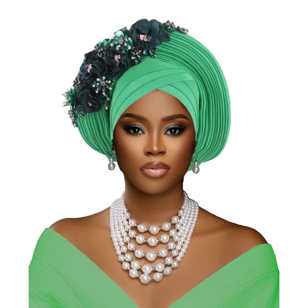 Fashion African Headtie Turban Nigeria Head Ties Flowers Already Made Auto Gele Women Head Wraps for Wedding Party Headpiece New