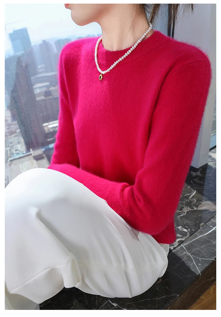 Autumn and winter women's semi high neck pullover sweater solid color knitted slim fit women's 100 mink cashmere sweater new sty