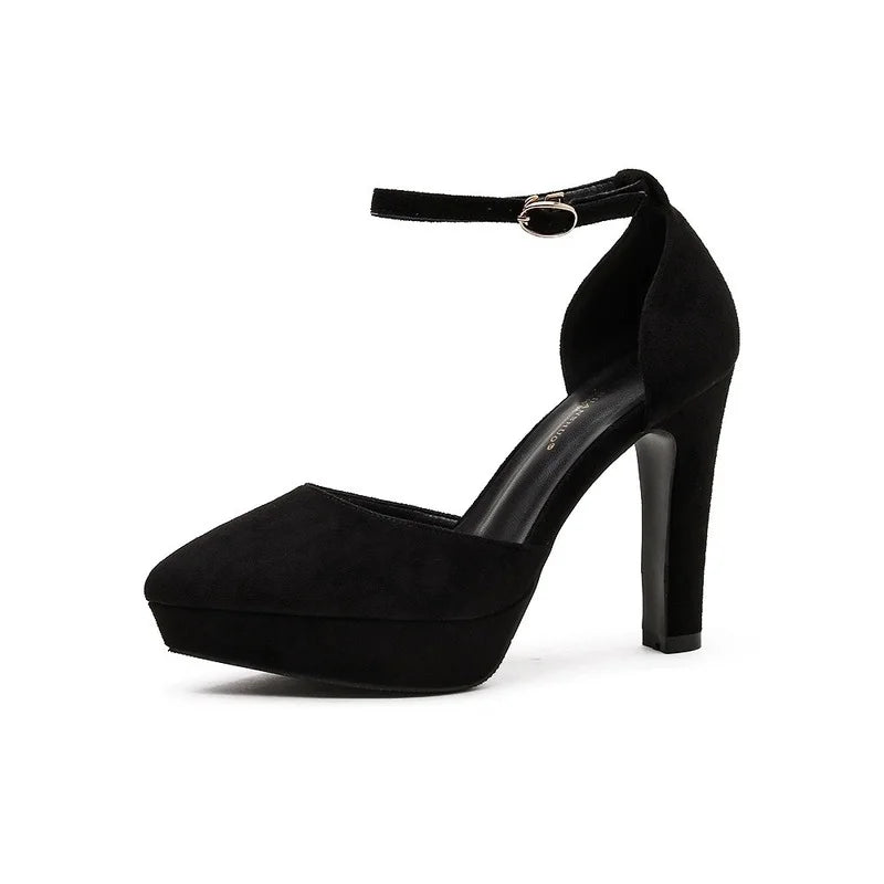 Black Platform Pumps for Women 14cm Spike Heels Ankle Strap Sexy Fashion High Heels Party Wedding Shoes Ladies