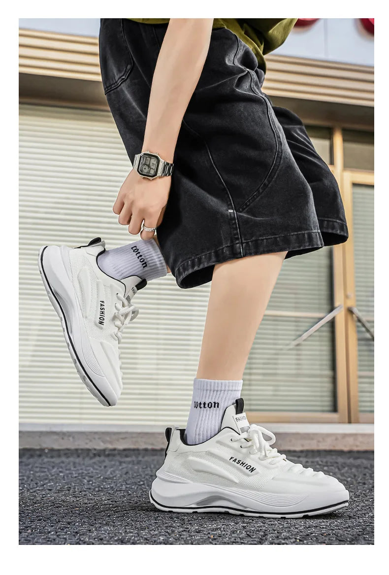 Summer 2026 Men's Thick Sole Sneakers Breathable Casual Running Shoes Streetwear Lightweight Trendy Footwear