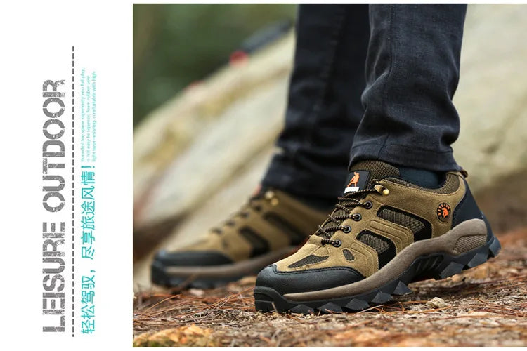 Men's Outdoor Climbing Shoes Breathable Waterproof Sports Hiking Shoes Rubber Outsole Low Cut Lace up Casual Shoes