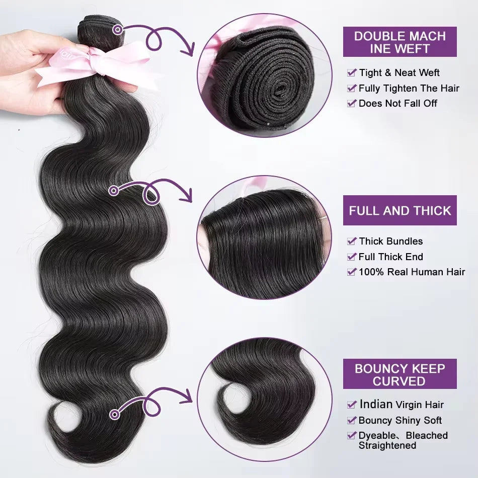 40 50 Inch Body Wave Human Hair Bundles Virgin Raw Human Hair Bundles 16A Brazilian Remy Weave Double Weft Hair Extensions