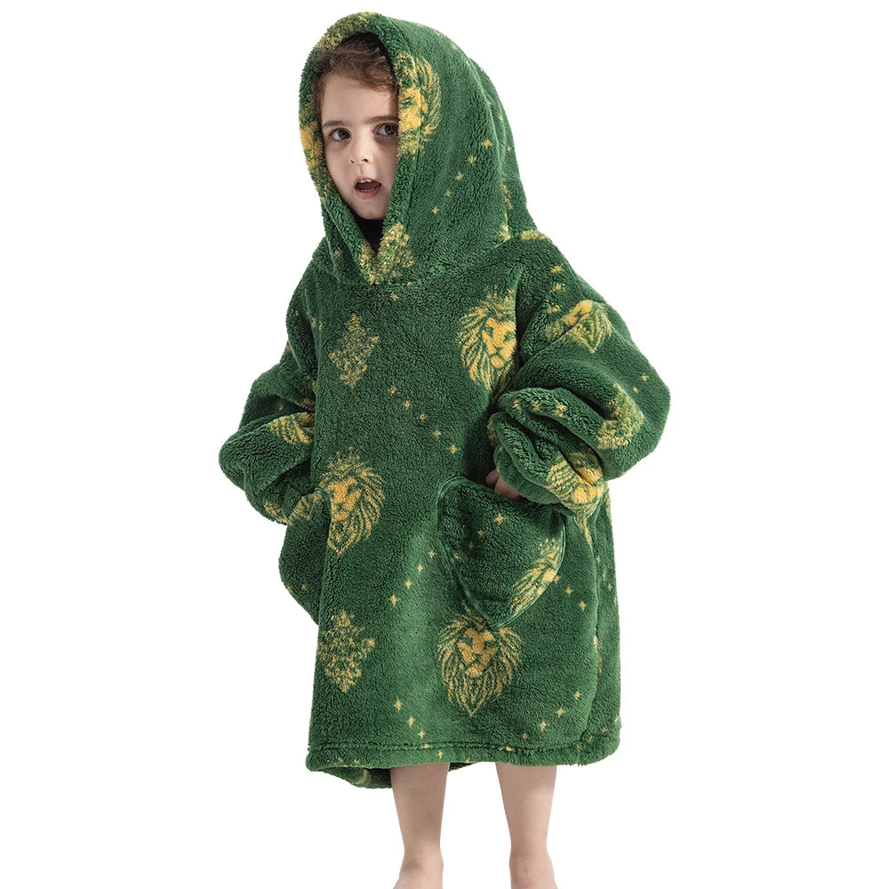 Girls Winter Clothes Flannel Thick Hoodies Super Warm Children's Sweaters Kids Hooded Loose Clothing Homewear Wearable Blankets