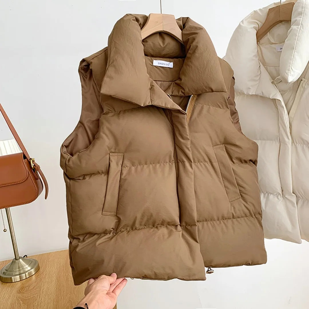 Women Zippered Cotton Vest Winter Autumn Sleeveless Waistcoat Jacket Vintage
