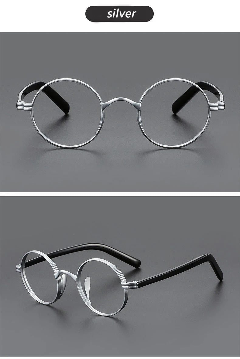 Vintage Wide Edge Alloy Glasses Frame for Men and Women High Quality Optical Acetate Leg Small Round Eyeglasses BAZAARHUBO