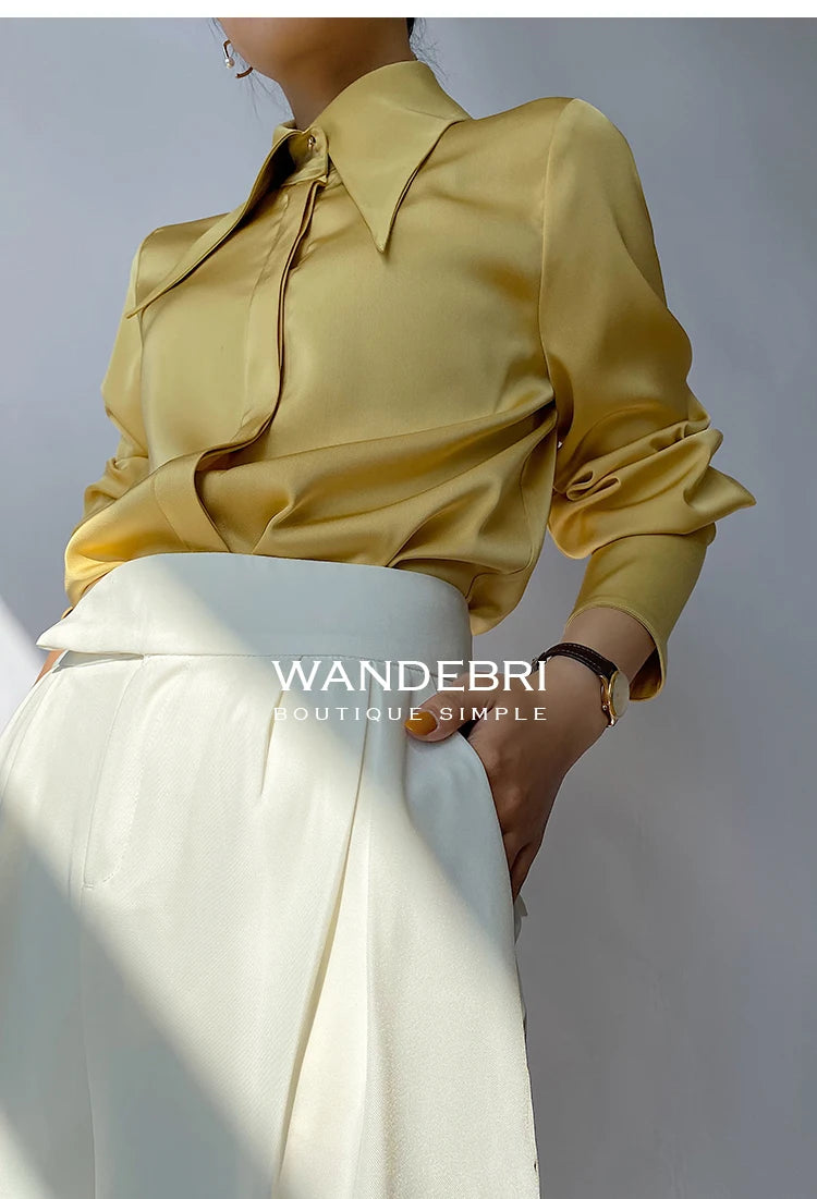 Stylish Elegant Turn Down Collar White Long Sleeve Satin Shirts Fashion Woman Vintage Blouse 2024 Office Lady Tops Blusas 16946