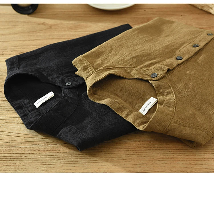 Summer New Linen Cotton Casual Pullover Shirt for Men Clothing Vintage Short Sleeve Streetwear C2559