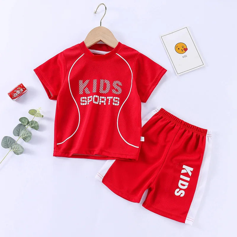 Sports Casual Clothing Suits For Boys Children Summer Solid Color Tops Shorts Two Piece Set Kids New Fashion Loose Tracksuits