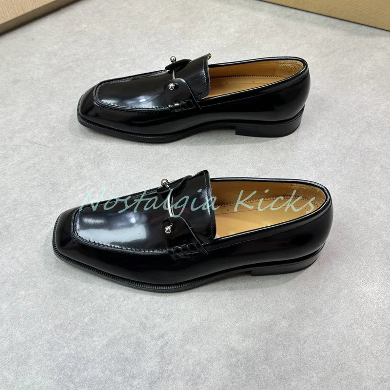 Black Shine Studded Detail Dress Shoes Patent Leather Red Lining Lace Up Men's Formal Shoes Casual Office Wear Oxford Shoes