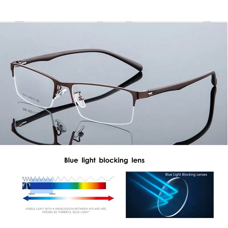 VCKA Half Frame Men Business Myopia Prescription Glasses Alloy Photochromic Anti Blue Ray Shortsighted Eyewear -0.5 TO -10 BAZAARHUBO