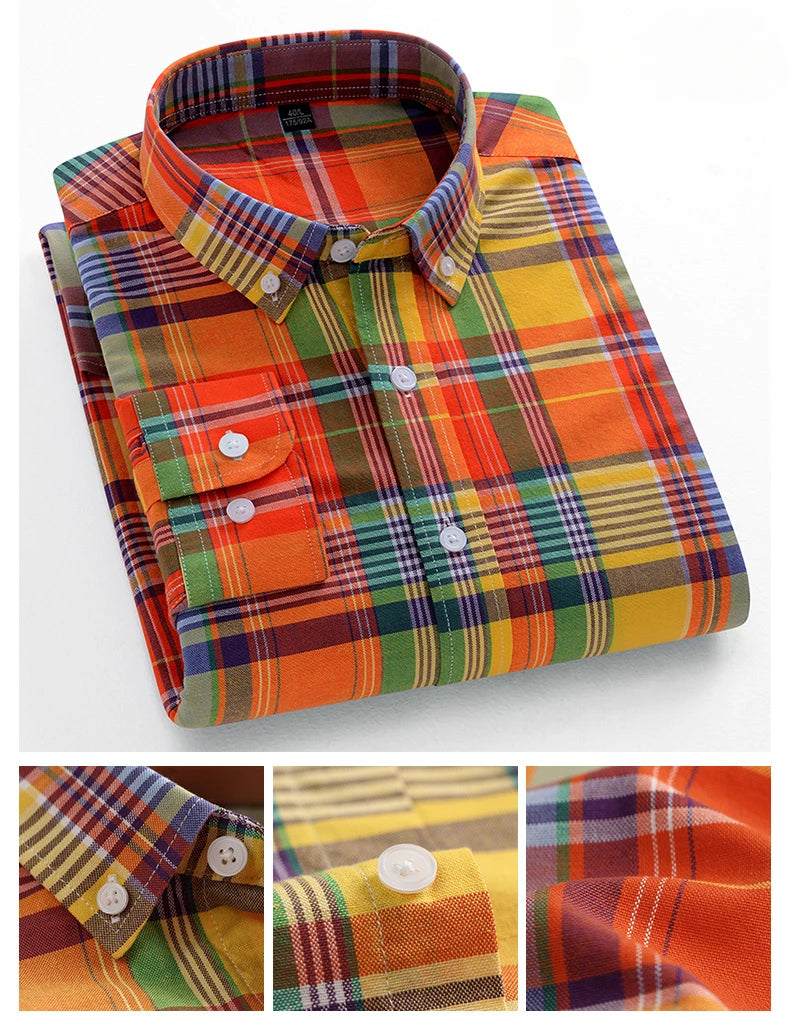 Fashion korean trends casual long-sleeve shirts for men slim fit plain shirt 100%cotton plaid striped tops soft designer clothes