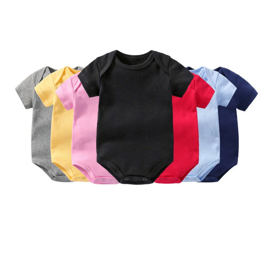 0-24 Months Unisex Baby Onesie Romper 100% Cotton Solid Color Short Sleeve Soft Bodysuit Newborn Boys Girls Clothes