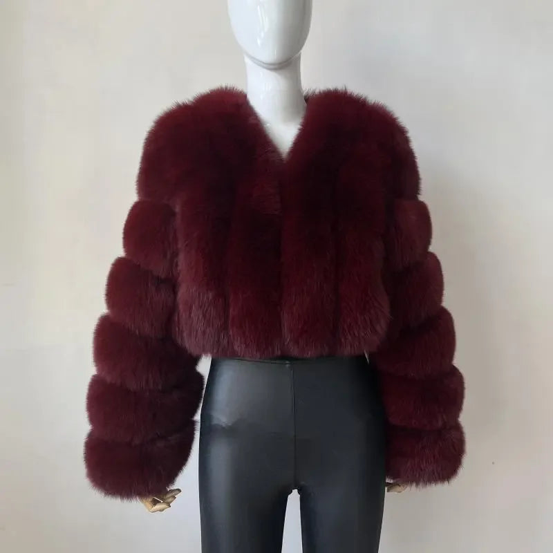 Faux Fox Fur Coat V-Neck Winter Woman Long Sleeve Warm Winter Coat Women Fashion Luxury New Fur Jacket Teddy Chic Outwear 2024