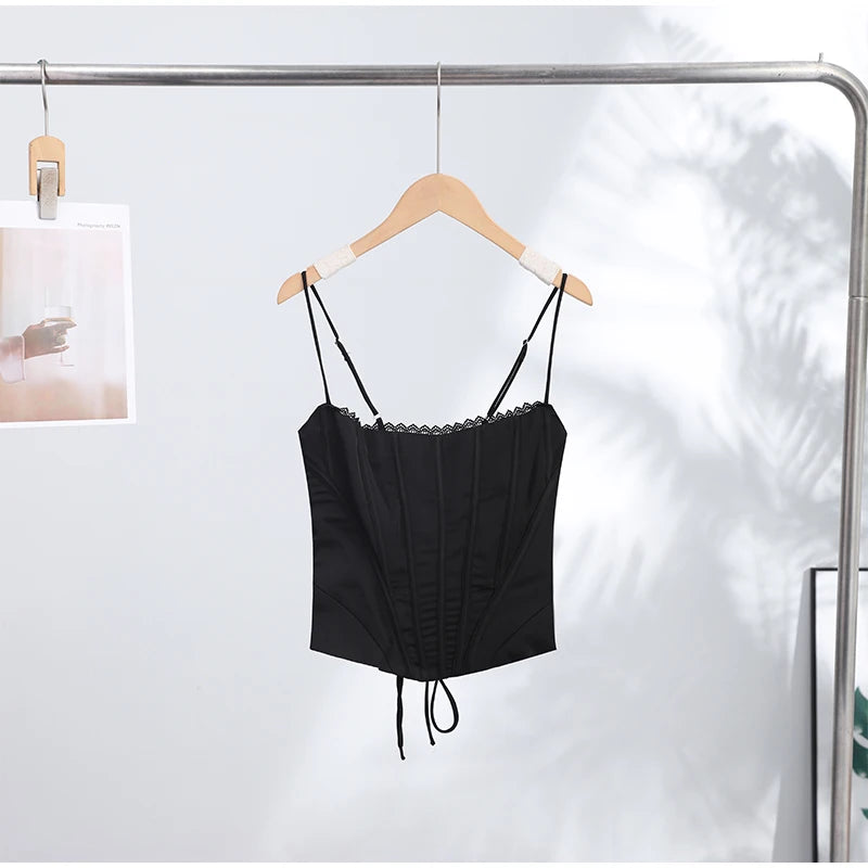 Sexy Satin Fish-bone Corset Women Slim Sleeveless Waist-cinching Spaghetti Strap Tank Tops 2026 New Ladies Spring Summer Outwear