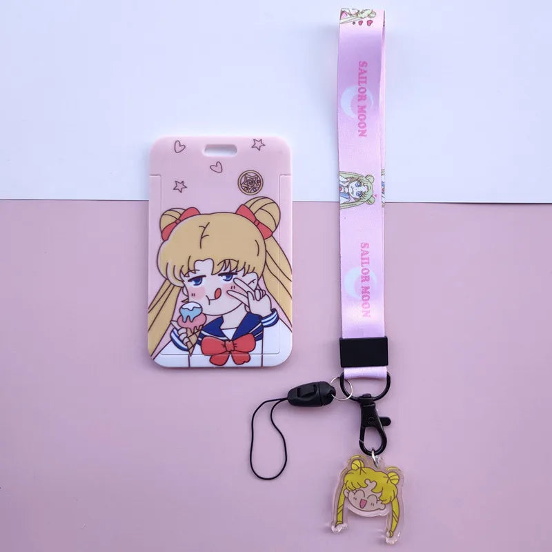 New Cartoon Girls Anime Lanyard Credit Card ID Holder Bag Student Women Travel Bank Bus Business Card Cover Badge