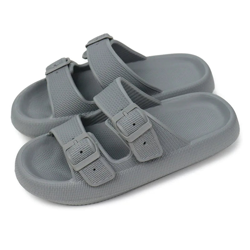 2024 Summer Thick Platform Cloud Men Slippers Fashion Buckle Soft Sole Slides Sandals Beach Non-slip Flip Flops Shoes for Women