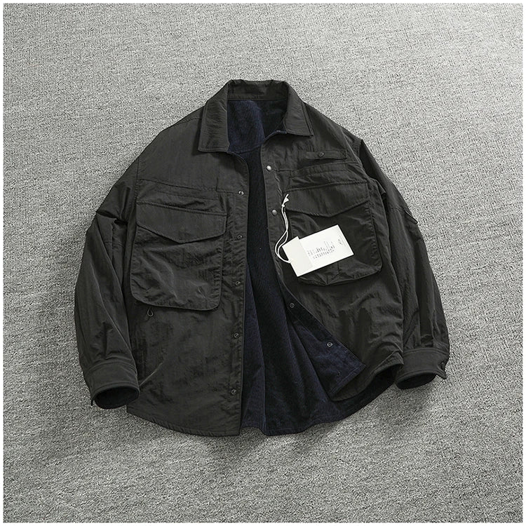 Reversible A+B fabric outdoor functional cargo jacket men's loose pocket lapel retro American casual jacket