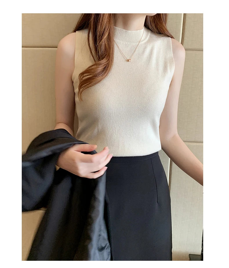 AOSSVIAO 2026 Summer Versatile Knit Sleeveless Tops Women Basic Solid Tank Tops Casual O-neck Slim Thin Tees Female Tops Vest