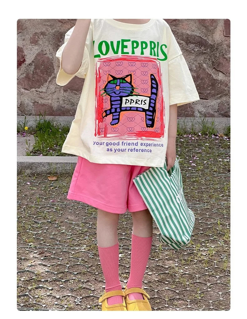 2026 New Children's casual Set Summer fashion girls' internet-famous sporty short-sleeved pants summer wear 4-14Years old girls