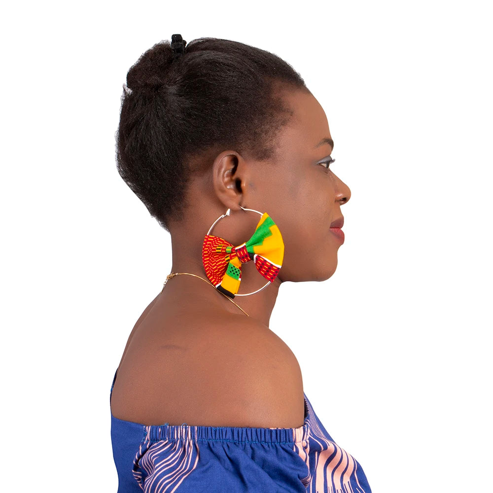 African Earrings Fashion Women Africa Handmade Statement Circle Jewellery Print Wax Fabric Accessories WYA078