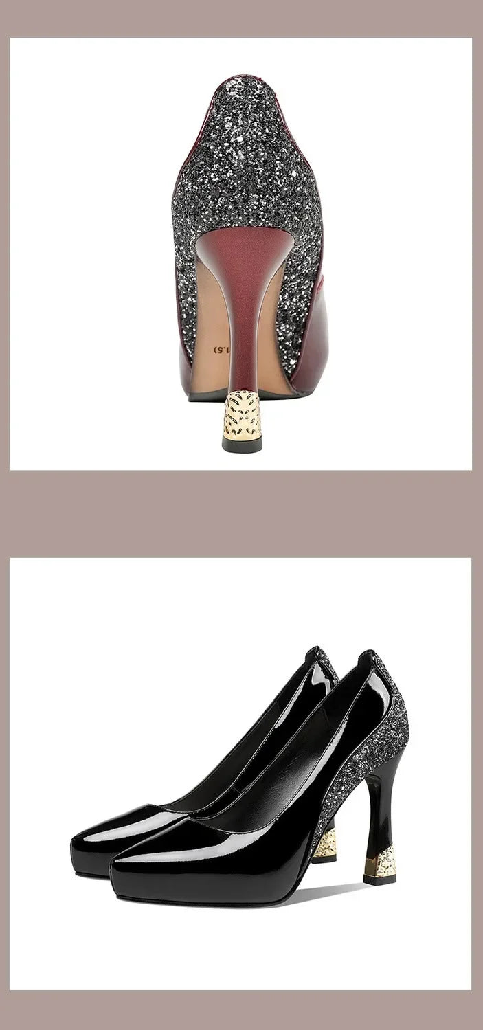 2025 Spring New Pointed Shallow Patent Leather High Heels Fashion Elegant Shoes for Women Thin Heel Platform Work Pumps Zapatos