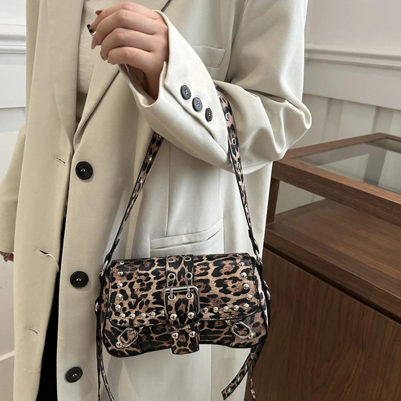 Shoulder Bag for Women Punk Style Purse PU Leather Rock Fashion Handbags with Rivet Small Trendy Armpit Purse