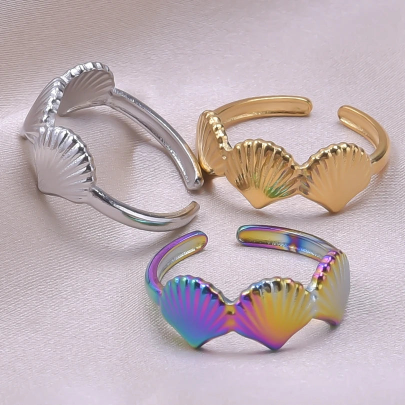 Fashion 5pcs/lot Marine Jewelry Sea Animals Conch Starfish Shell Rings Stainless Steel Rings Jellyfish Scallop Oceans Women Gift