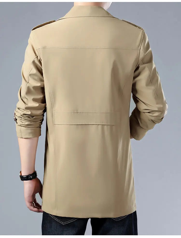 2025 Spring Autumn New Style Windbreaker Men Mid-Length Business Casual Jacket Iron-Free Jacket Large Size Jacket