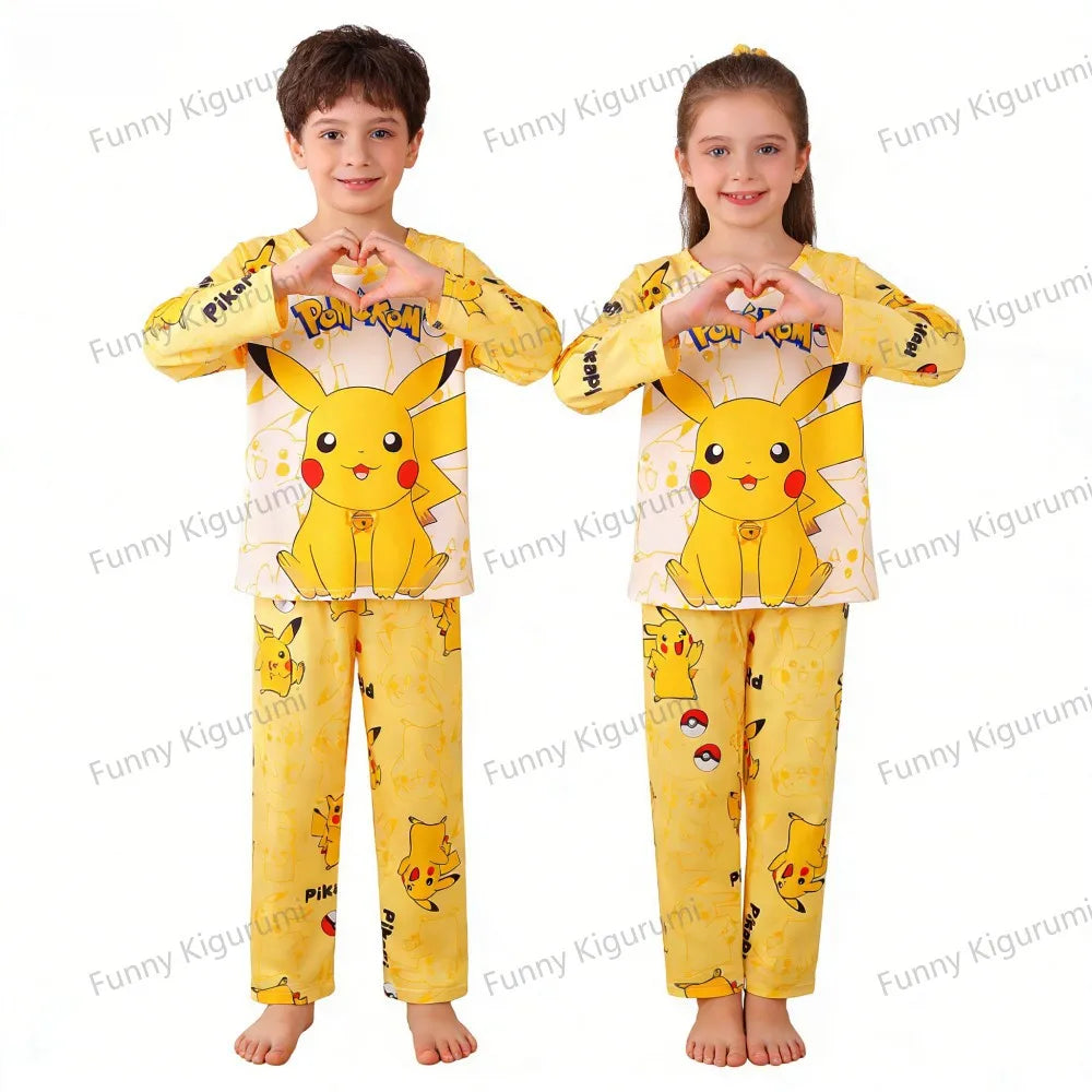 Cartoon Pijamas for Kids 3 to 5 7 9 11 13 Years Clothing Sets Boys Home Wear Girls Full Sleeve Pikachu Pajamas Teen Loungewear