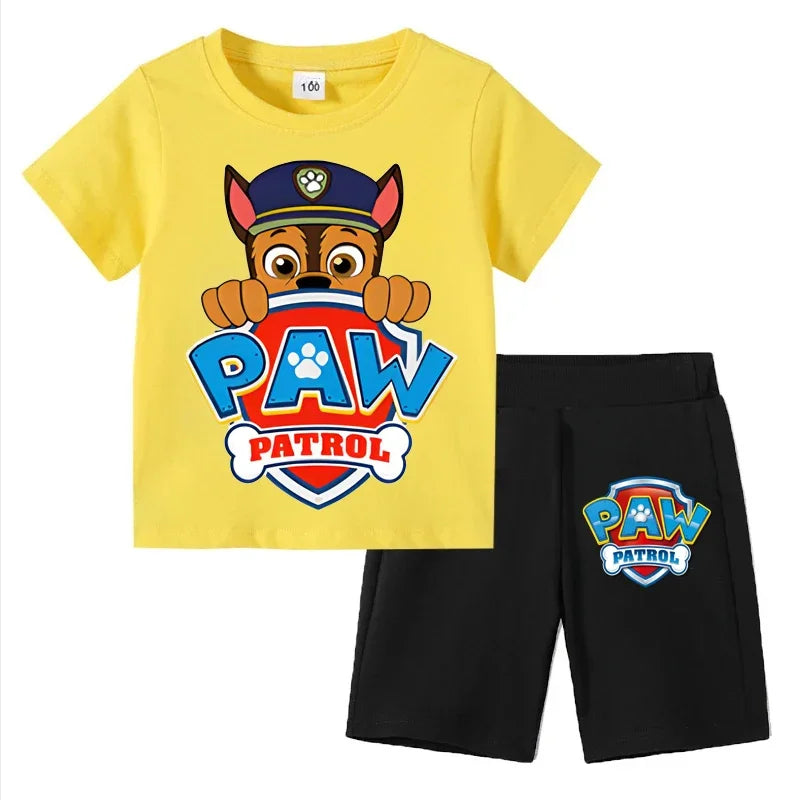 Paw Patrol Kids Set Boys Short Sleeve T-Shirt Top+Shorts 2-Piece Outfits Boys Cartoon Suit 3-8Years Children Clothes For Summer