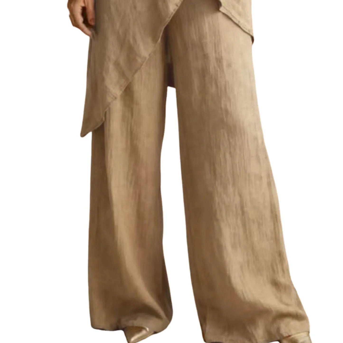 Women's Cotton Linen 2-piece Sets Large Size Casual Wear Sportswear Suit Short-Sleeved O-Neck Top Wide Leg Pants Suits For Women