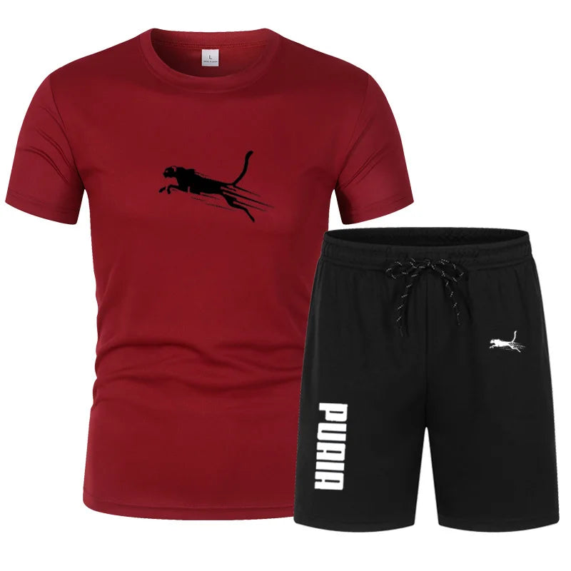 Sports Set Summer New Men's Quick Drying Mesh Set Men's T-shirt+Shorts 2-piece Set Men Casual Fitness Jogging Training Set